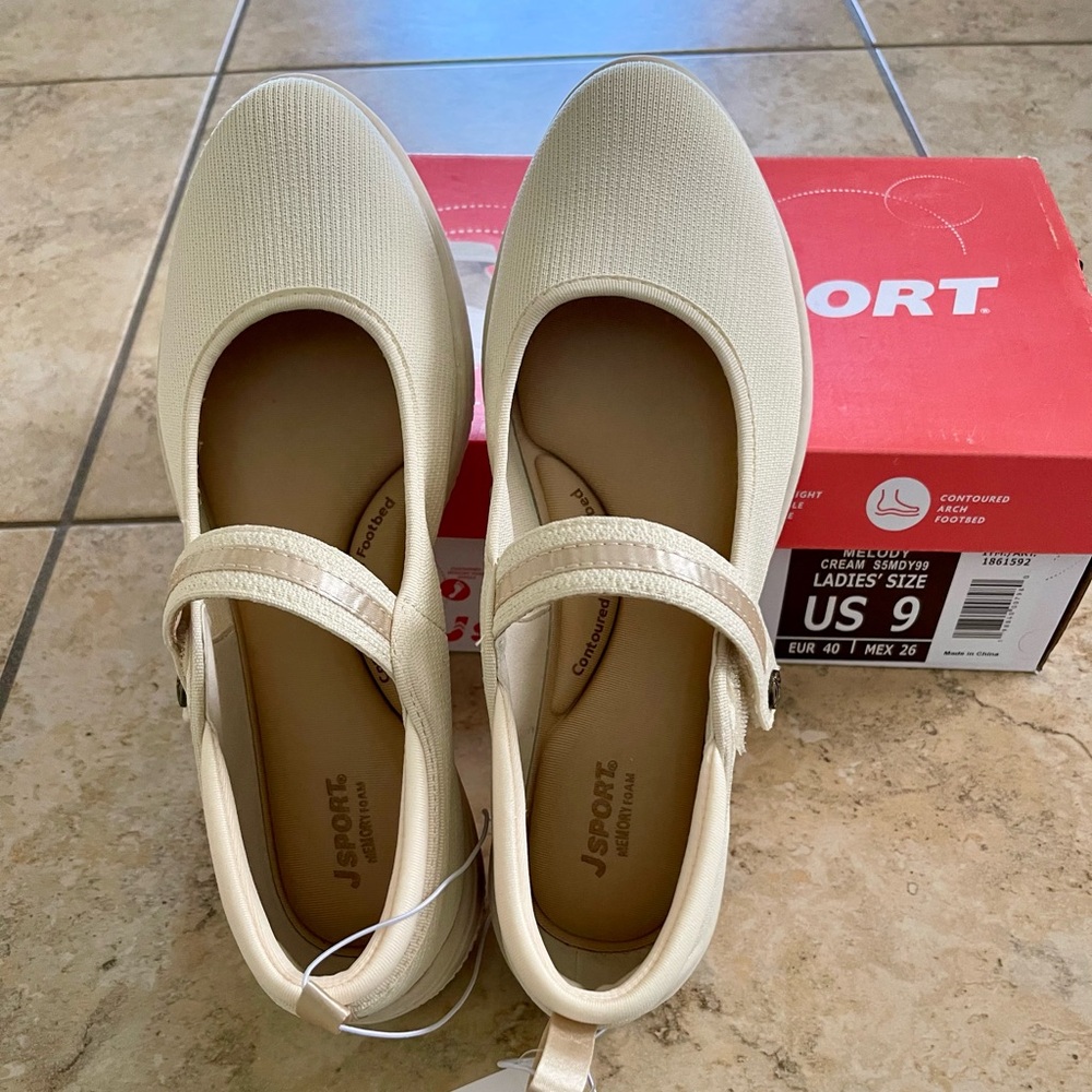 NWT J Sport Women's Cream Mary Jane Flats